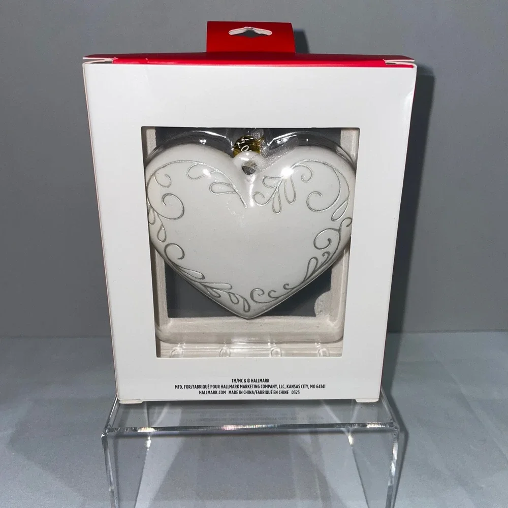 Hallmark 2025 Premium Our First Christmas Heart Ornament White Silver New